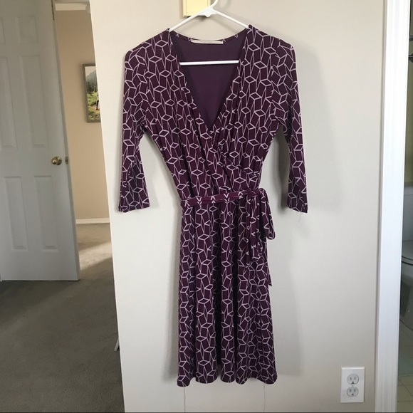 Purple Geo-Pattern Jersey Wrap Dress - Picture 2 of 4